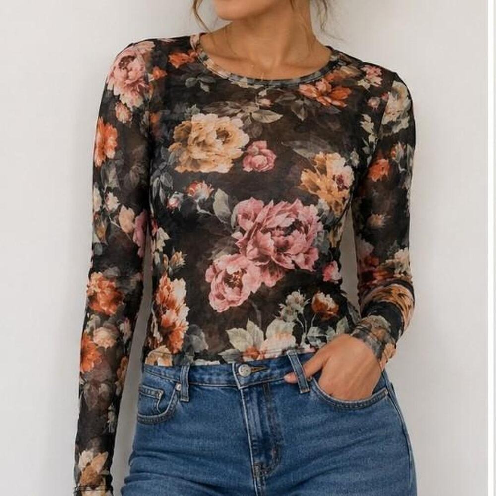 Mangopop black floral mesh long